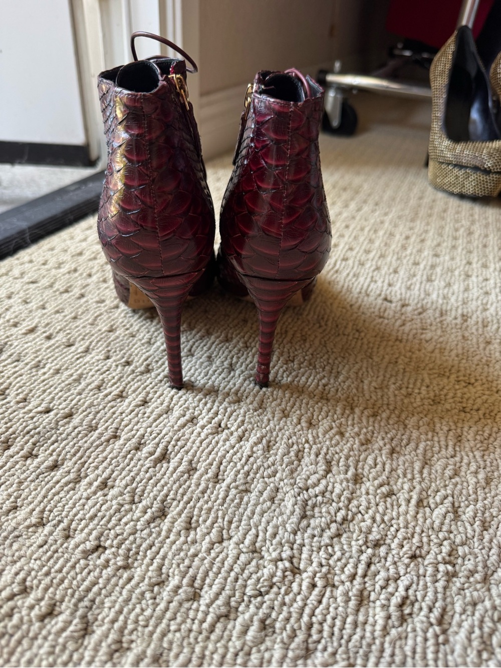 Alexandre Birman Mally Python Lace-Up Point-Toe Booties 37.5 View 2